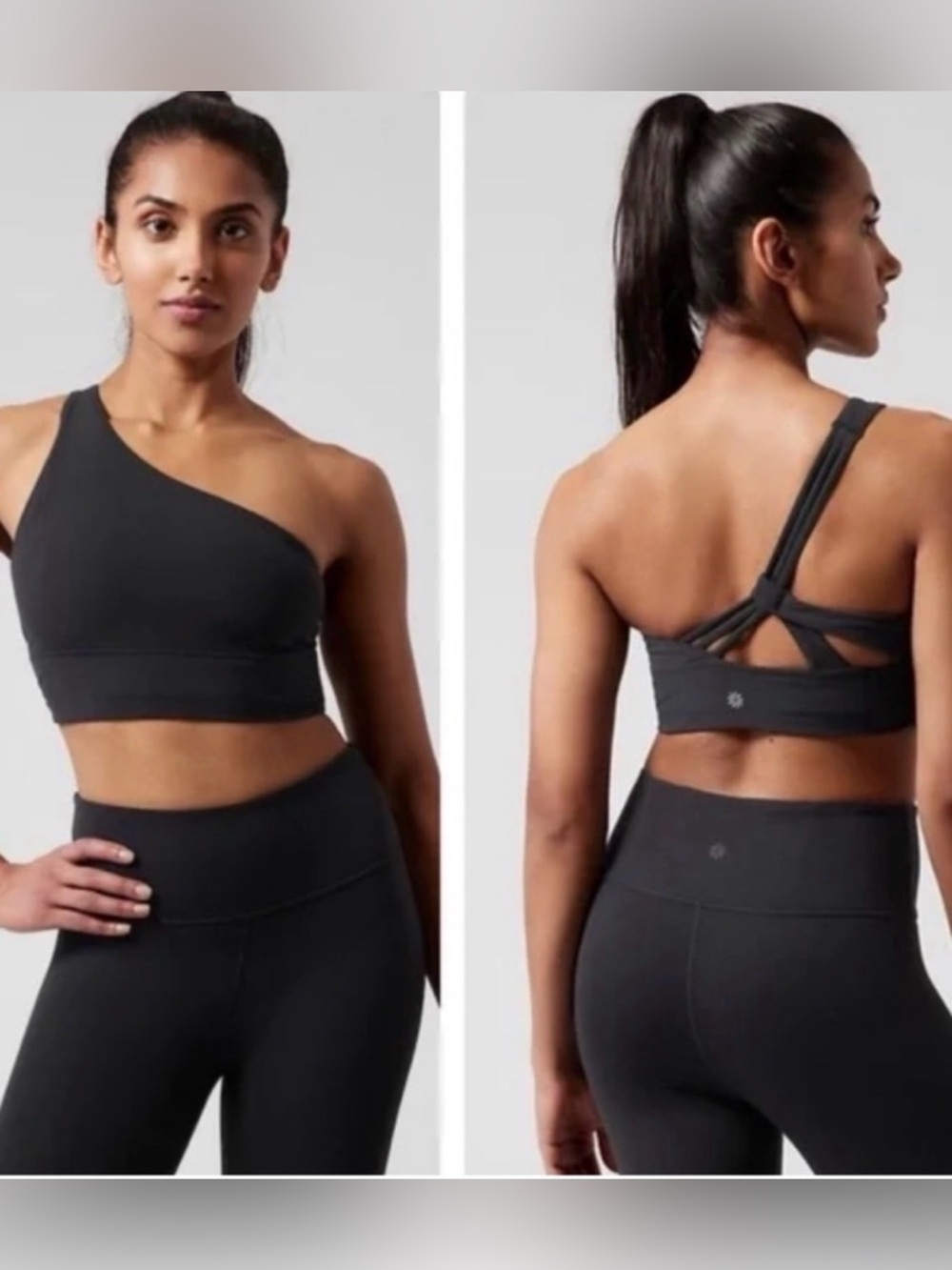 Athleta One Shoulder Longline Sports Bra Black A-C Medium Support NWOT